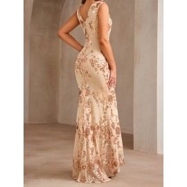 New Fashion Sequined Spliced Long Dress Elegant High-Waisted Women's Evening Gown Backless Party Dress for Banquets, Birthdays, Anniversaries, Concerts & Travel Photography