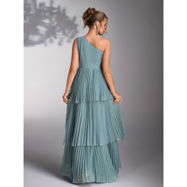 Elegant Mint Green Bridesmaid Evening Gown with Asymmetrical Neckline & Tiered Ruffled Skirt - Sleeveless A-Line Wedding Dress for Women, Perfect for Weddings and Formal Events, Dresses for Wedding Guest, Wedding Guest Attire, Sophisticated Craftsmanship