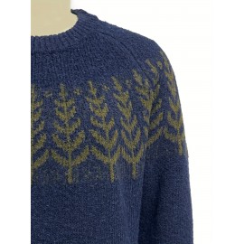 Women'S Cozy Fleece-Lined Christmas Tree Sweater - Navy Blue & Green Holiday Sweater with Soft Fleece Lining, Loose Fit Pullover for Fall/Winter, Casual & Formal Wear, Perfect for Home, Office, or Parties, Christmas Sweater