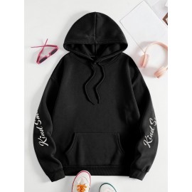 Plus Size smiling face Print Hoodie, Casual Fashion Sweatshirt, Hooded Pocket Drawstring Sweatshirt for Fall & Winter, Women's Clothing