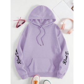 Plus Size smiling face Print Hoodie, Casual Fashion Sweatshirt, Hooded Pocket Drawstring Sweatshirt for Fall & Winter, Women's Clothing