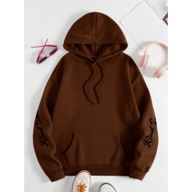 Plus Size smiling face Print Hoodie, Casual Fashion Sweatshirt, Hooded Pocket Drawstring Sweatshirt for Fall & Winter, Women's Clothing