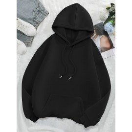 Plus Size Women'S Casual Hoodie with Bold Skull & Letter Print - Soft, Long Sleeve Pullover with Drawstring, Pockets, and 