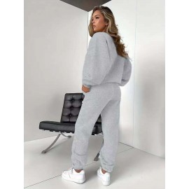 Letter Print Two Piece Set, Crew Neck Sweatshirt & Pants, Women's Clothing